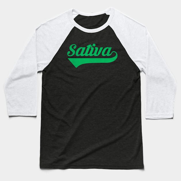 Cannabis Sativa Weed Retro Logo Style Baseball T-Shirt by mBs